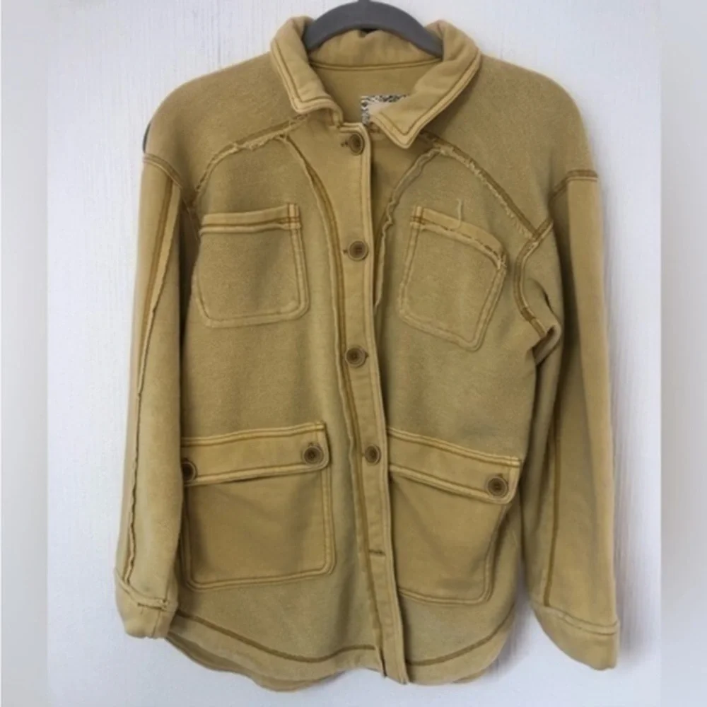 Anthropolgie Pilcro Shirt Tamara Mustard Distressed Button Shacket - Picture 1 of 7